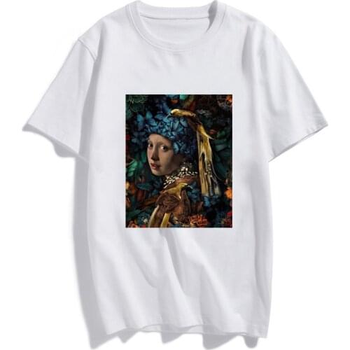 Mona Lisa printing Harajuku Aesthetic White Tshirt New Fashion Clothing T Shirt Women Korean Style Casual Female T-shirt Women