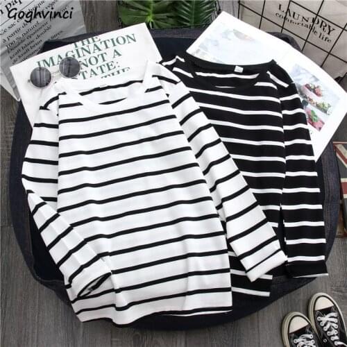 T Shirt Women Plus Size Korean Clothes White Long Sleeve Tops Womens Hot Sale Casual Striped Harajuku T Shits All Match Regular