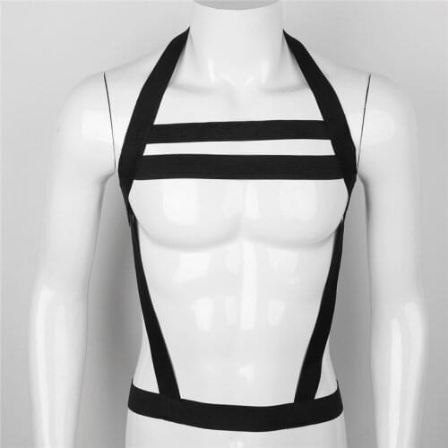 IEFiEL Sexy Halter Neck Male Men Lingerie Nylon Halter Elastic Body Chest Harness Bondage Belt for Costumes Cosplay Roleplay