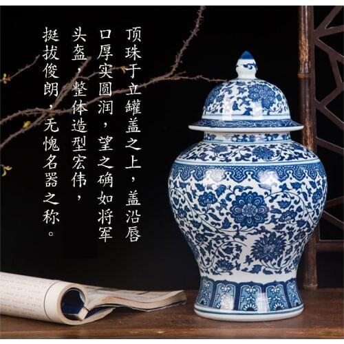 Jingdezhen Ceramic Vases Antique Handicrafts Blue And White Porcelain temple Jar Living Room Decorations porcelain jar