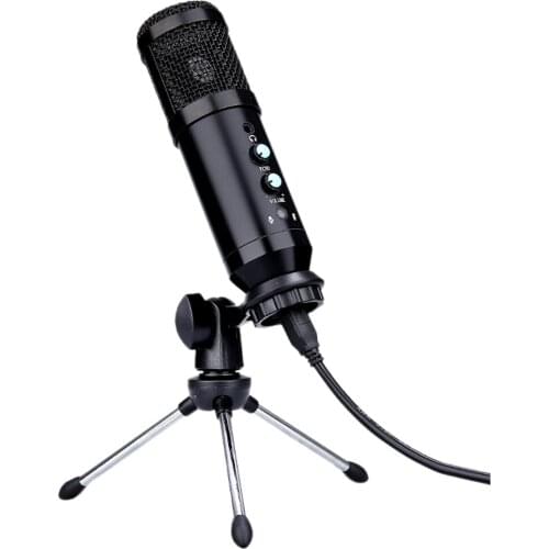 USB Microphone Condenser Microphone with Tripod Volume Knob Plug and Play Used for Games Streaming Media Podcasts
