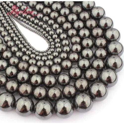 3,4,6,8,10mm Round Hematite Smooth Beads Ball Loose Natural Stone LooseBead For DIY Necklace Bracelet Jewelry Making Strand 15"