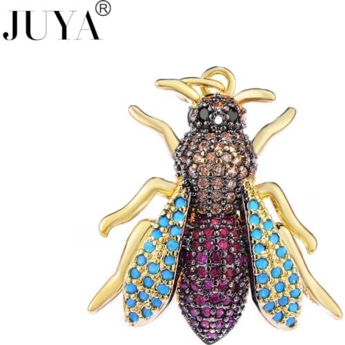 2018 Summer New Design Popular Insect Pendant Micro Pave AAA CZ Rhinestone Multi-color Bee charm pendants Making Necklaces