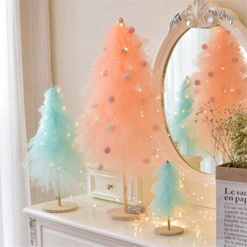 INS Style Mini Pink Christmas Tree Ornaments Mesh Yarn Xmas Tree DIY New Year Gifts for Girls Christmas Decorations Party Decor