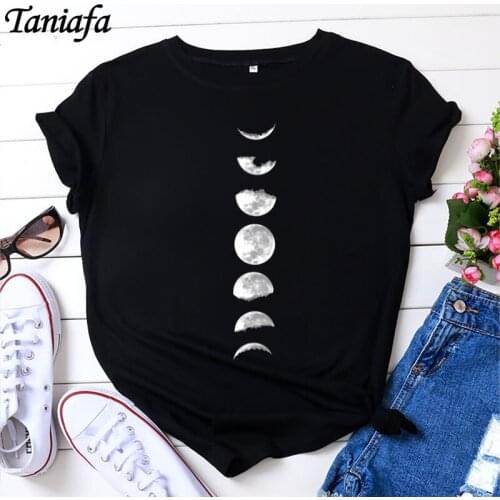 Trendy Cool Summer Printed Moon T-shirt Women Casual Short Sleeve Tee Shirt Plus Size Tops