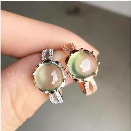 Natual Prehnite Ring Free shipping Natural real Prehnite Ring 925 sterling silver Gem Size 9*9mm for Woman Or Man