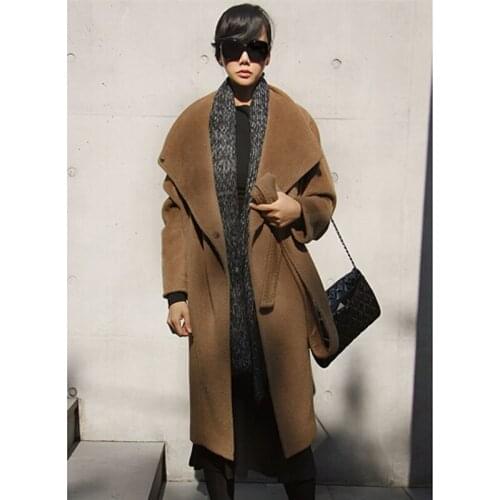Savabien Woolen Coat Women Fashion Runway Wool Jacket Autumn Winter Long Sleeve Elegant Camel Korean Coat Long Trench Coat
