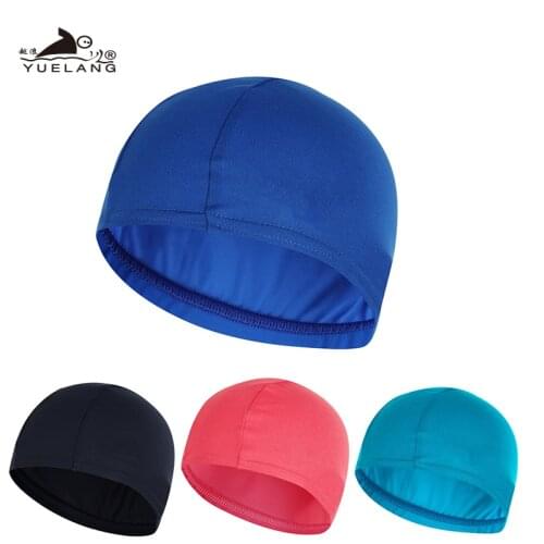 Swimming Cap Elastic Waterproof PU Fabric Protect Ears Long Hair Sports Swim Pool Hat Free Size for Men & Women Adults Diving
