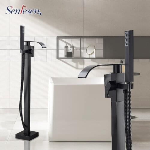 Senlesen Floor Standing Bathroom Tub Faucet Single Handle Solid Brass Cold and Hot Water Mixer Tap For Bathtub Faucets