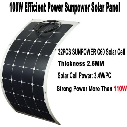 Efficient Power Solar Panel 100W Sunpower 32PCS Solar Cell 3.4/cell For 12V Battery Charge