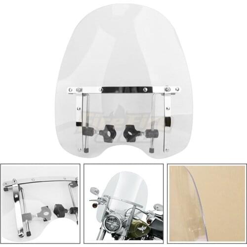 19"x17" Motorcycle Clear Windshield Windscreen Wind Screen For Harley Honda Yamaha Suzuki Universal 7/8''1'' Handlebar