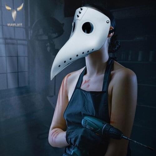 WAYLIKE Latex Rivet White Beak Mask Steampunk Plague Doctor Bird Mask Punk Cosplay Mask Beak Adult Halloween Event Role Props