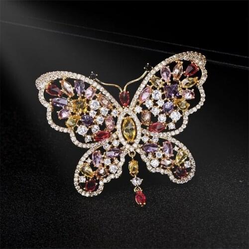 Vivid Insect Butterfly Zircon Brooches Pin for Women Crystal Scarf Pin Suit Corsage Badge Fashion Jewelry Accessories
