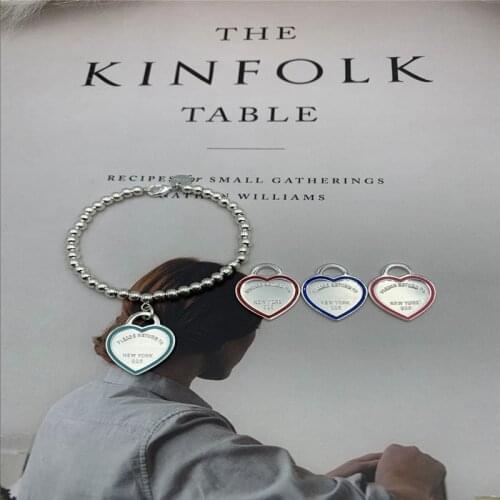 Female enamel round heart brand 4mm round beads S925 sterling silver bracelet original brand high quality jewelry logo gift