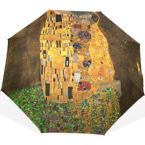 Gustav Klimt The Kiss Oil Painting Women Umbrella 3 Folding Children Umbrellas Automatic Easy Carrying Female Rain Umbrella