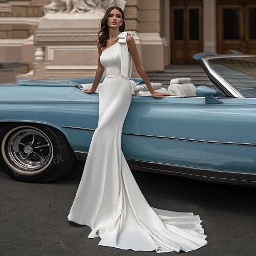 YIWUMENSA Elegant Satin Mermaid Wedding Dress Plus Size With Bow Beaded Belt Court Train Princess Bride Bridal Gowns Robe Mariee