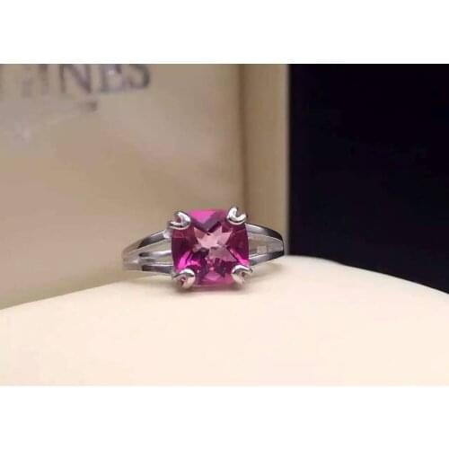 Natural red topaz stone Ring Natural gemstone Ring S925 sterling silver trendy elegant square women wedding gift Jewelry