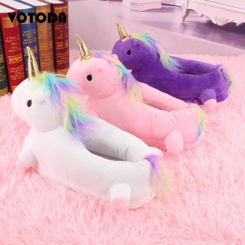 Winter Women Home Plush Cartoon Slipper Children Cute Unicorn Kigurumi Slides Woman Furry Pajamas Shoes Kids Indoor Cotton Shoes