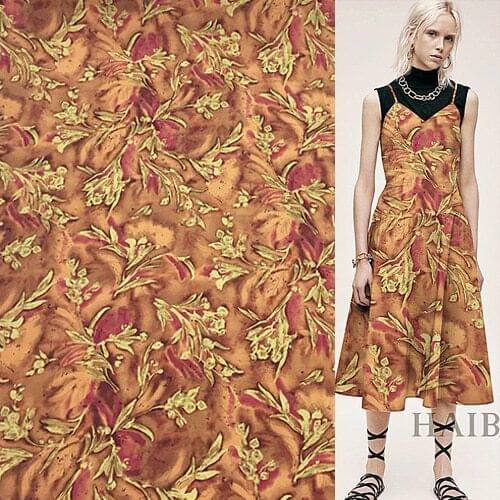 Gold floral print 100% pure silk dupioni silk fabric 18momme 45" width by yard,SDP020
