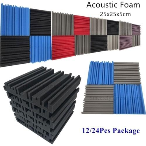 12/24pcs 25x25x5cm Studio Acoustic Foam Panels Sound Absorbing KTV Noise Foam Tile Wedge SoundProofing Wall Panels Sealing Strip