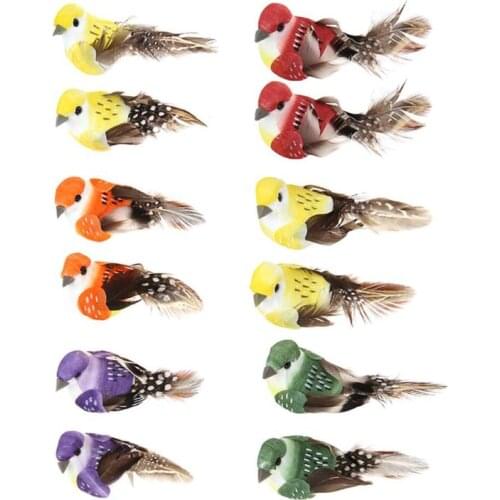 12pcs/Set Cute Artificial Bird Foam Feather Colorful Mini Tit Craft Birds DIY Artificial Sparrow Emulation Decoration Bird Model