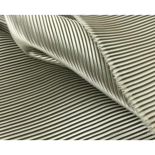 2 meters 150cm 59.05" width light silver gray fine stripe crumple accordion pleated faux silk satin fabric MM2