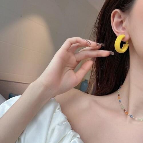 2021 trendy ethnic bohemian candy color C shape geometric hoop earrings for women girl wedding party gift boucle d oreille femme