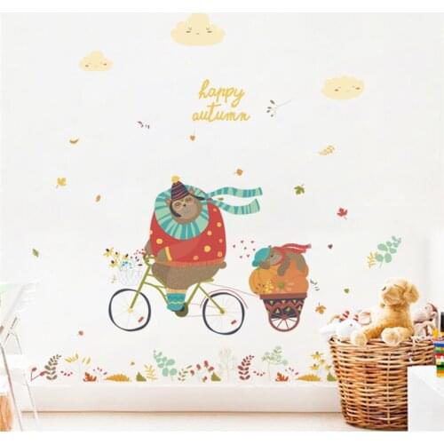 3d Forest Bear Bicycle Plant Flower wall stickers window wardrobe kitchen restaurant home decor wall decals diy mural art