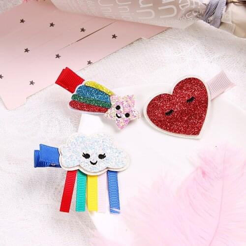 5sets 3IN1 Fashion Cute Glitter Star Cloud Hairpins Red Heart Hair Clips Princess Valentine Headwear Hair Accessories for Girls