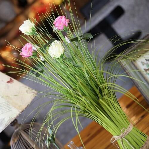 59cm 5 Heads Rose Artificial Plants Silk Flower Simutation Leaves Onion Grass For Home Wedding Garden Party Decoration