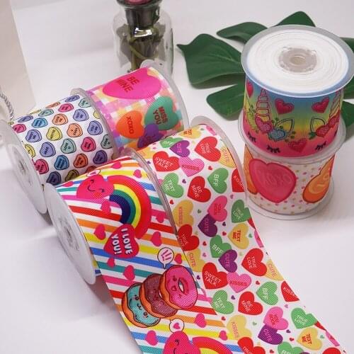 DIY Valentines Day Loving Heart Printed Grosgrain Ribbon For Craft Supplies Sewing Accessories 5 Yards. 26149