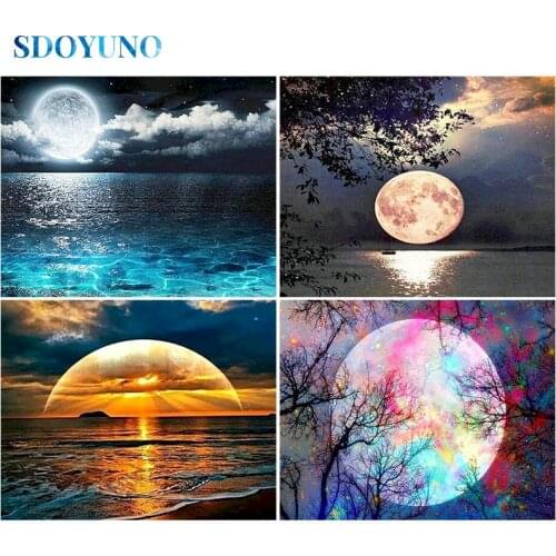 SDOYUNO 5d Diamond Painting Full Square/Round Drill Scenery Diamond Embroidery Paintings Moon Cross Stitch Decorations For Home