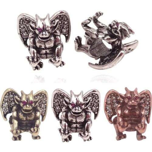 Antique Silver Color Micro Pave Vampire Bat skull Spacer Metal beads Fit For Men Bracelet DIY Insect Jewelry CZ Accessories