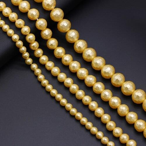 Fine Gold plate Imitation Pearl Beads Round Austria Faceted Spacer Bead for Jewelry Making Women Necklace Earring Accessories