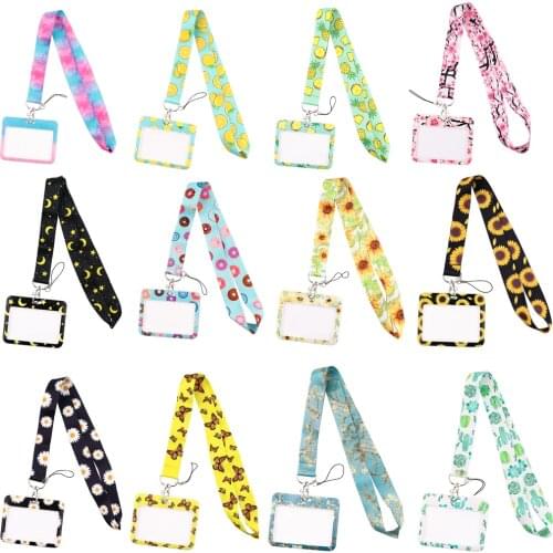 CB899 Cherry Blossoms Art Fashion Black Cat Lanyard For Key ID Card Gym Cell Phone Strap USB Badge Holder DIY Lariat Lanyard