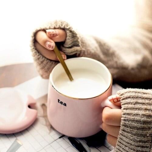 Elegant Ins Water Cup 310ml Cute Brief Gold Coffee Milk Tea Cup Breakfast Mugs Ceramic Cup Yellow Blue Gray Pink Cup Mugs Cup