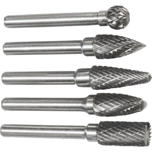 5Pcs 1/4 Inch 6mm Head Tungsten Carbide Rotary Point Burr Milling Cutters Die Grinder Shank Set For Abrasive Tool Milling Cutter