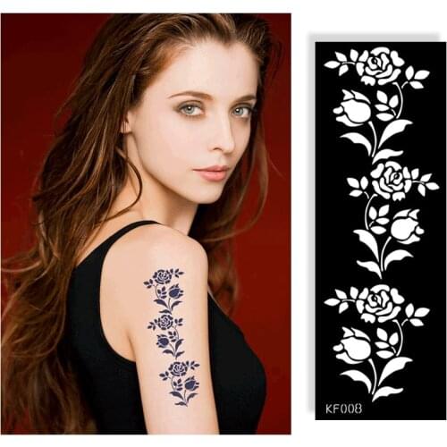 Indian Henna Rose Lace Flower Tattoo Stencil Women DIY Body Legs Arm Art Airbrush Painting Mandala Tattoo Stencil Template