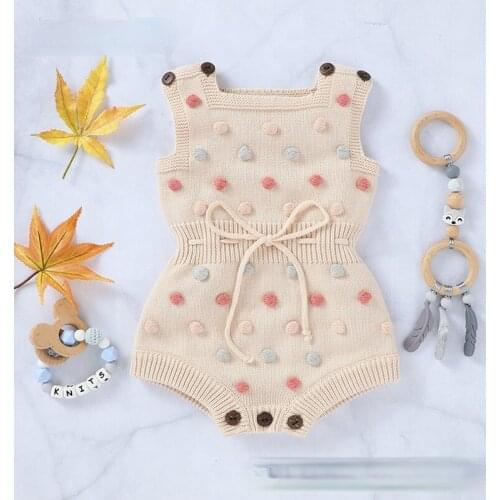 Ins Hot Sale Baby Girls Hair Ball Knit Romper
