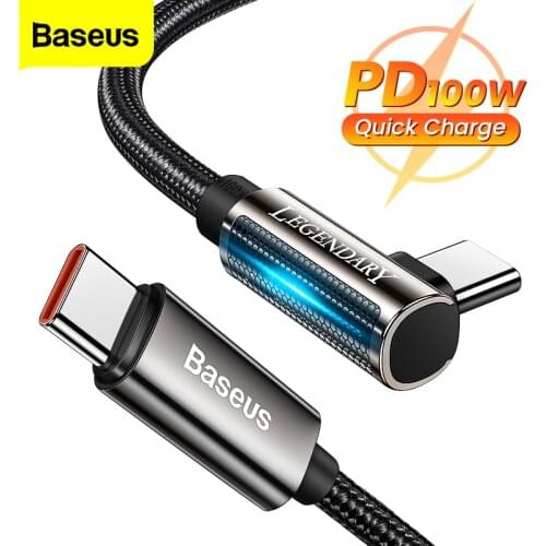 Baseus PD 100W USB Type C to USBC Cable 90 Degree Fast Charging Charger TypeC Phone Cable For iPad Samsung Xiaomi Data Wire Cord