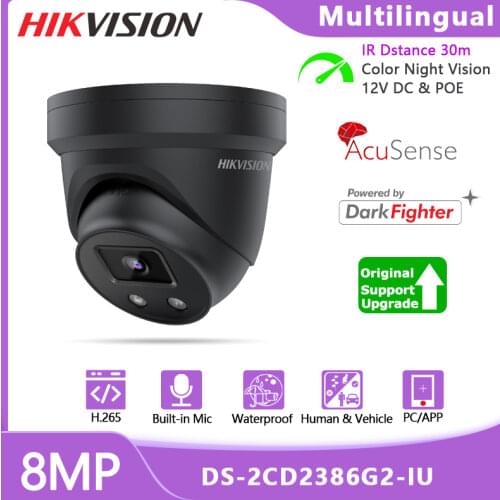 Hikvision 8MP AcuSens DS-2CD2386G2-IU Outdoor Camera IP 4K Audio Recorder H.265 IP67 POE CCTV Security Camera Motion Detection