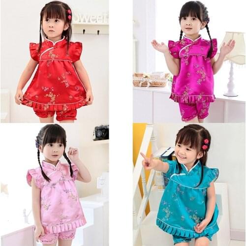 Girls Clothes set children flower printed qipao dress bebe fashion chi-pao dresses baby party wedding dress girl clothing