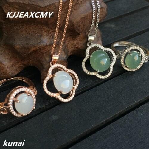 KJJEAXCMY Fine jewelry, Womens colorful jewelry, 925 silver inlaid natural jade set, simple and generous wholesale