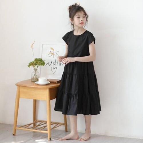 Little Girl Summer Style Black Show Thin Loose Comfortable Leisure High Waist Big Swing Dress Flounces Princess Skirt