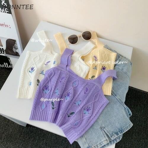 Camisole Women Cute Design Embroidery Feminino Clothing Crop Top Summer Knitting Elastic Ins Fashion Comfort Tender Classy Camis