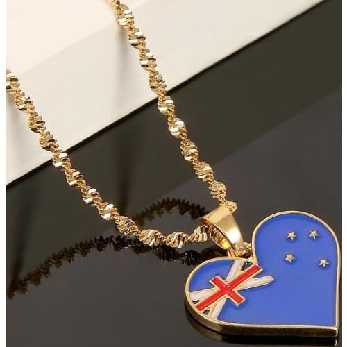 Stainless Steel Trendy Australia Flag Pendant Necklaces Australian Charm Heart Jewelry Gift
