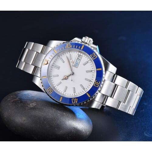 Sterile strip nail surface men automatic mechanical watch NH36A movement stainless steel case blue ceramic ring flat mirror