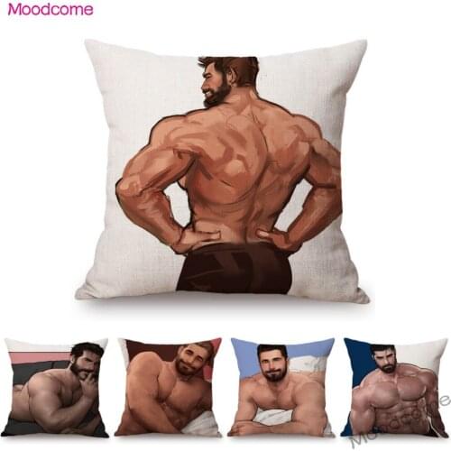 Masculine Male Sexy Body Lovely Cute Hunk Man Strong Guy Home Decorative Sofa Pillow Cover Cotton Linen Hot Boy Cushion Cover