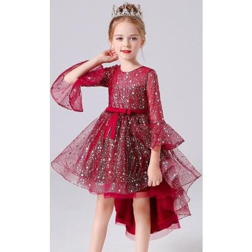 New fashion Flared sleeve star sequined yarn tailing dresses for kids 2021 new girls birthday party dress Girls clothes