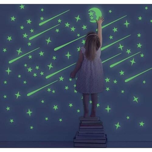 New Green Luminous Stars Moon Meteor Combination Fluorescent Wall Stickers for Kids Rooms Glow in the Dark Nursery Decor Sticker